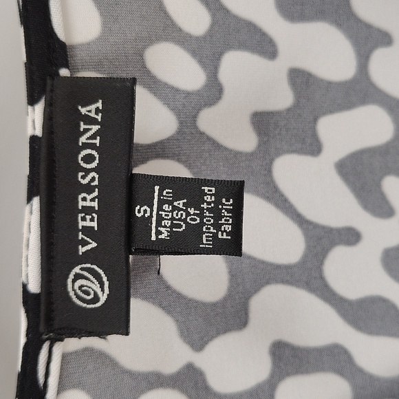 Versona Pullover Dress Size Small Faux Wrap Black and White Elbow Sleeve Stretch - Picture 5 of 8